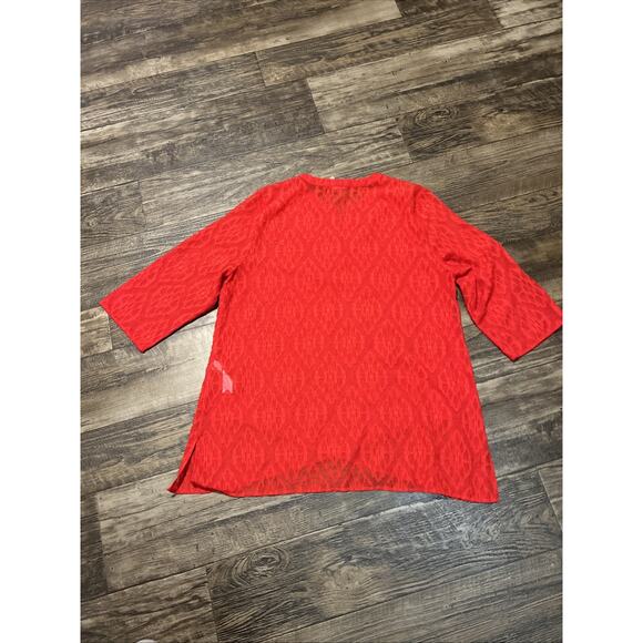 Chicos Red Semi Sheer Textured Red Blouse Size 2 Large Pullover Geometric - Picture 5 of 5